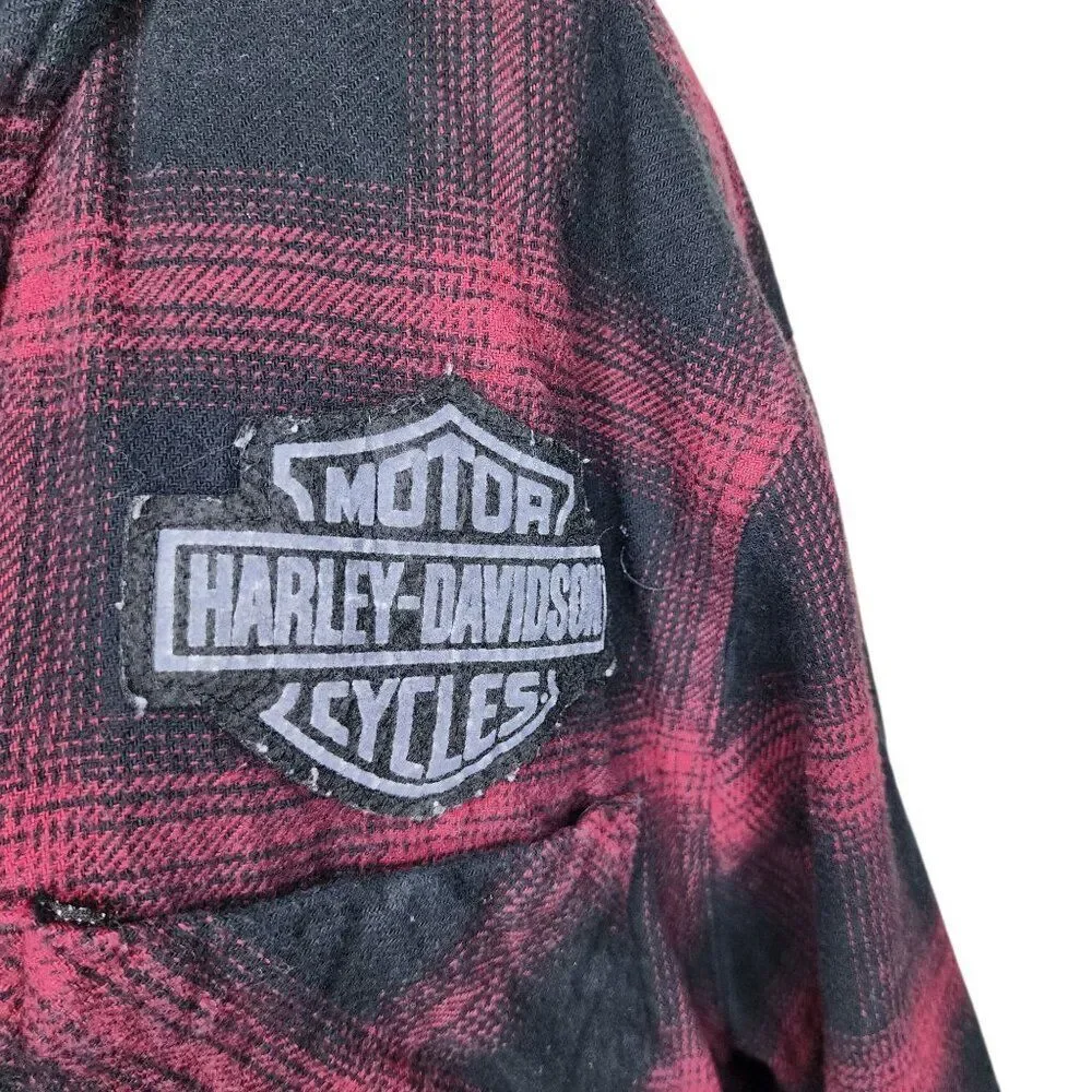 Harley Davidson Motorcycles Button Up Flannel Hoodie Jacket Size XL Plaid